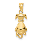 14k Yellow Gold Dog Pendant with Textured Collar, Puppy Charm for Women