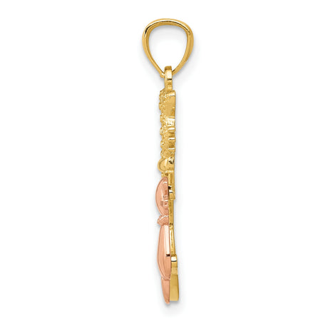 Sitting Open Cat Figure With Smaller Cat Charm Pendant in Real 14k Multi-Tone Gold