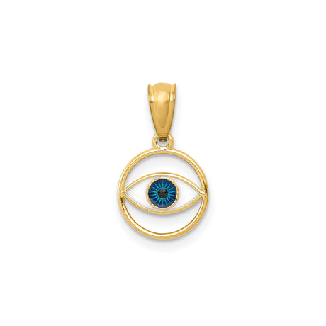 14k Yellow Gold Evil Eye Pendant with Blue and White Enamel, Spiritual Amulet Charm