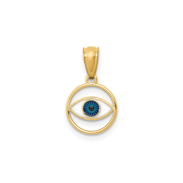 14k Yellow Gold Evil Eye Pendant with Blue and White Enamel, Spiritual Amulet Charm