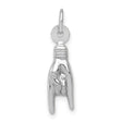 Rock On Hand Symbol Charm Pendant in Real 14k White Gold