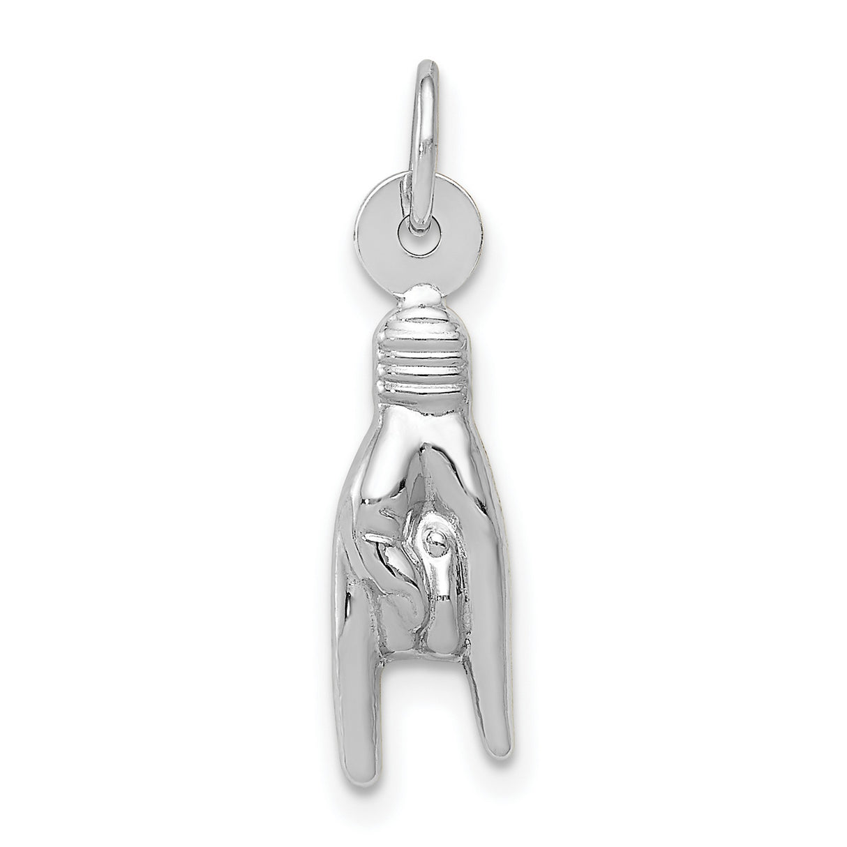 Rock On Hand Symbol Charm Pendant in Real 14k White Gold
