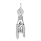 Rock On Hand Symbol Charm Pendant in Real 14k White Gold
