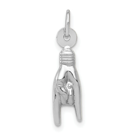 Rock On Hand Symbol Charm Pendant in Real 14k White Gold