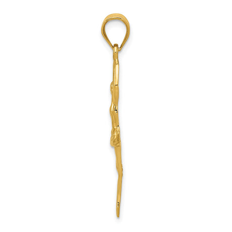 14k Yellow Gold Ballerina Pendant, Arabesque Pose Dancer Charm, Ballet Theme Jewelry for Women