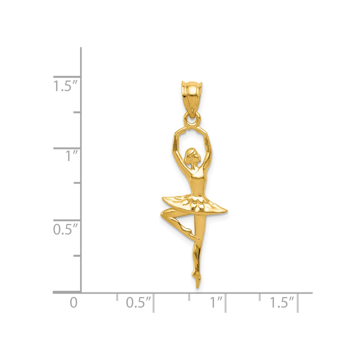 14k Yellow Gold Ballerina Pendant, Arabesque Pose Dancer Charm, Ballet Theme Jewelry for Women
