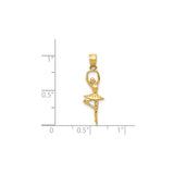 14k Yellow Gold Ballerina Pendant in Arabesque Pose, Ballet Dance Charm for Women