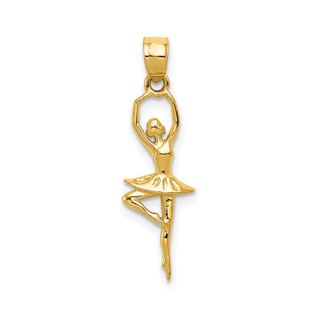 14k Yellow Gold Ballerina Pendant in Arabesque Pose, Ballet Dance Charm for Women