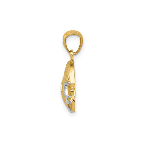 14k Yellow and Rhodium Gold Football Helmet Pendant, Satin Finish, Two-Tone Sports Charm