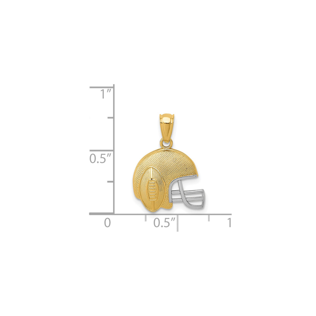 14k Yellow and Rhodium Gold Football Helmet Pendant, Satin Finish, Two-Tone Sports Charm
