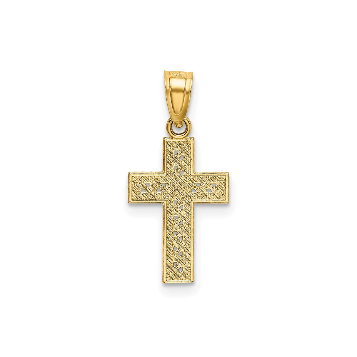 14k Yellow Gold Cross Pendant with Cut-Out Design, Textured Polished Finish, Religious Jewelry