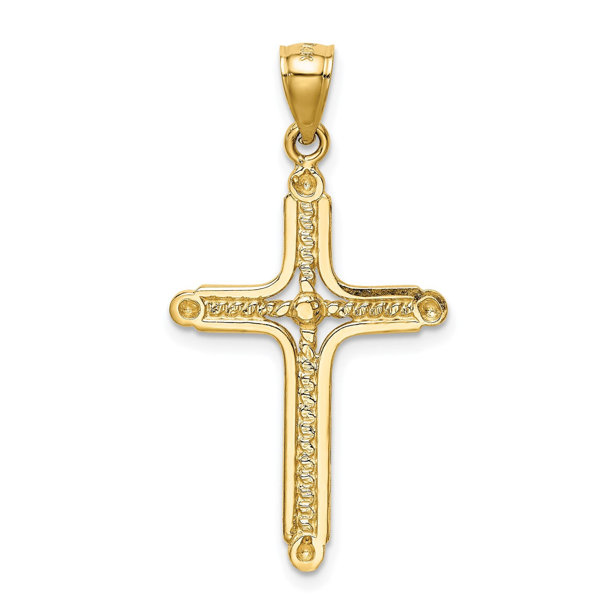 14k Yellow Gold Braided Latin Cross Pendant with Rope Detailing and Domed Centerpiece