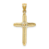 14k Yellow Gold Braided Latin Cross Pendant with Rope Detailing and Domed Centerpiece