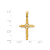 14k Yellow Gold Braided Latin Cross Pendant with Rope Detailing and Domed Centerpiece