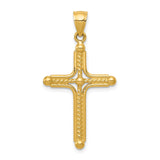 14k Yellow Gold Braided Latin Cross Pendant with Rope Detailing and Domed Centerpiece