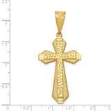 14k Yellow Gold Tapered Latin Cross Pendant, Textured Religious Charm with High Polish Finish