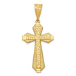 14k Yellow Gold Tapered Latin Cross Pendant, Textured Religious Charm with High Polish Finish