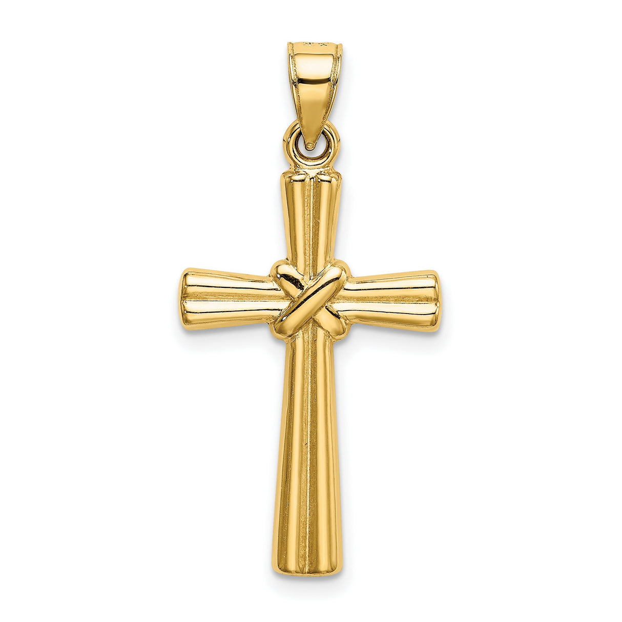 Hollow Knot Latin Cross With Middle Groove Charm Pendant in Real 14k Yellow Gold