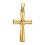 Hollow Knot Latin Cross With Middle Groove Charm Pendant in Real 14k Yellow Gold