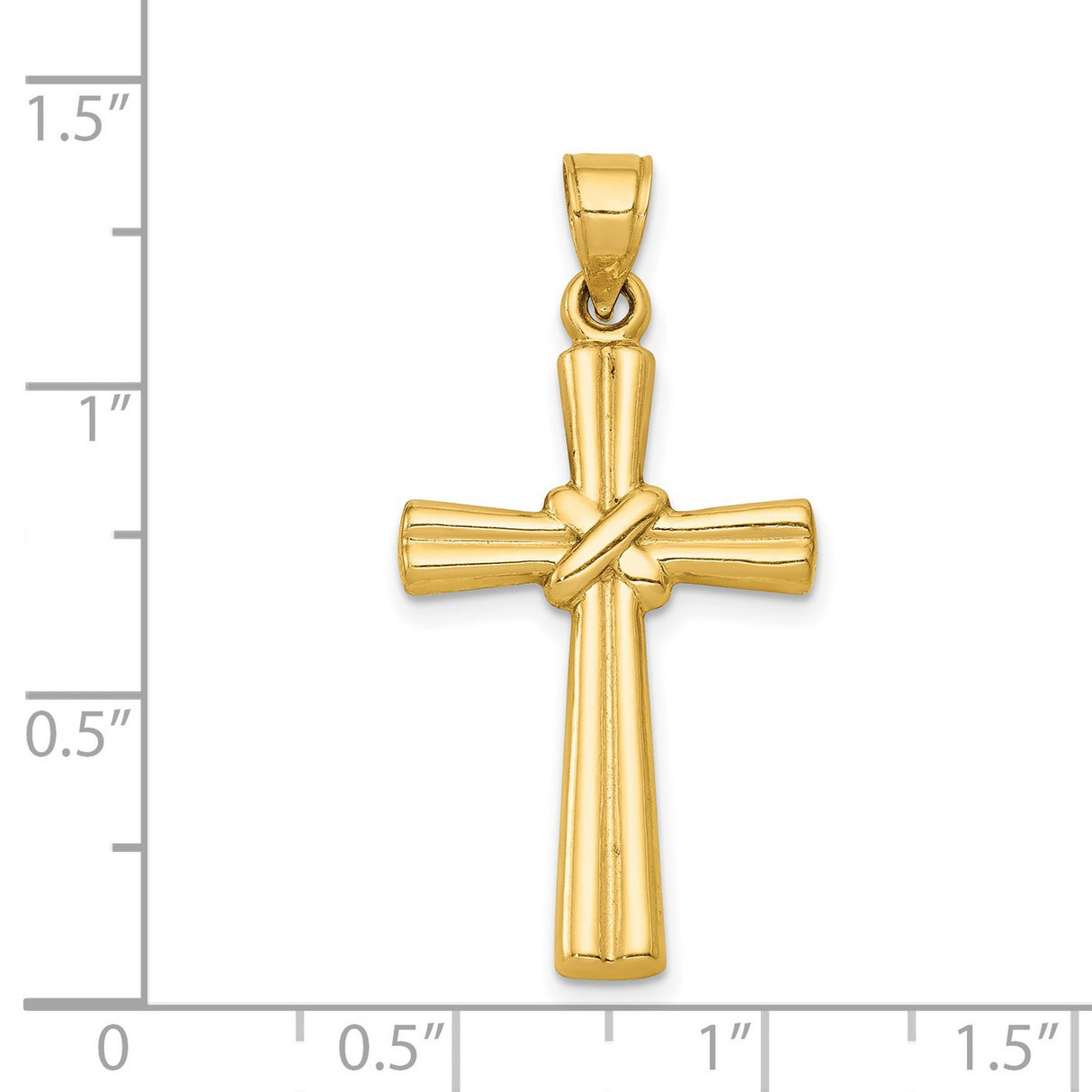 Hollow Knot Latin Cross With Middle Groove Charm Pendant in Real 14k Yellow Gold