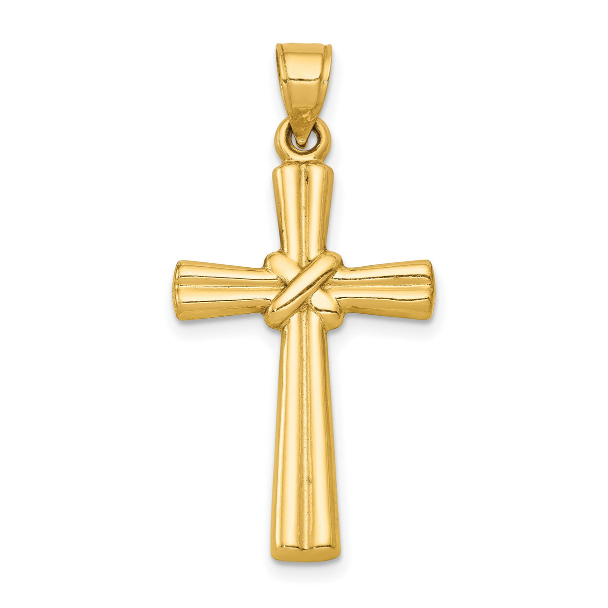 Hollow Knot Latin Cross With Middle Groove Charm Pendant in Real 14k Yellow Gold