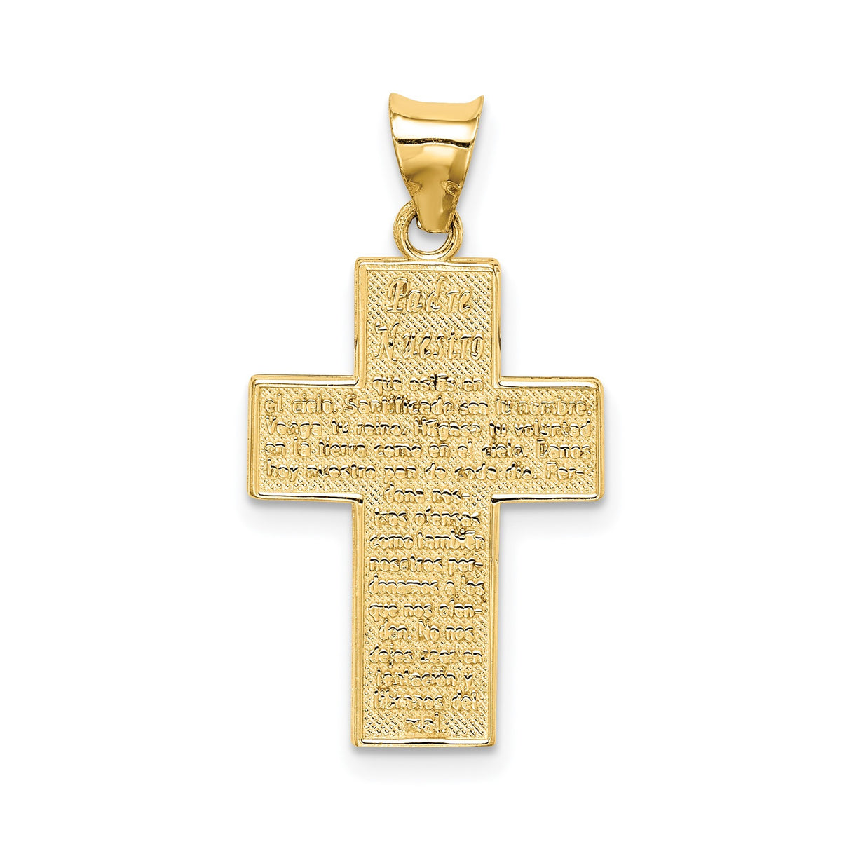 14k Yellow Gold Latin Cross Pendant with Textured Sunburst and Raised Layer Design