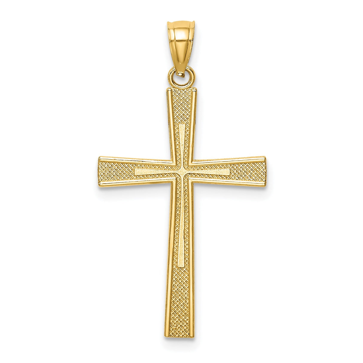 14k Yellow Gold Tapered Twin Latin Cross Pendant with Satin and Polished Finish
