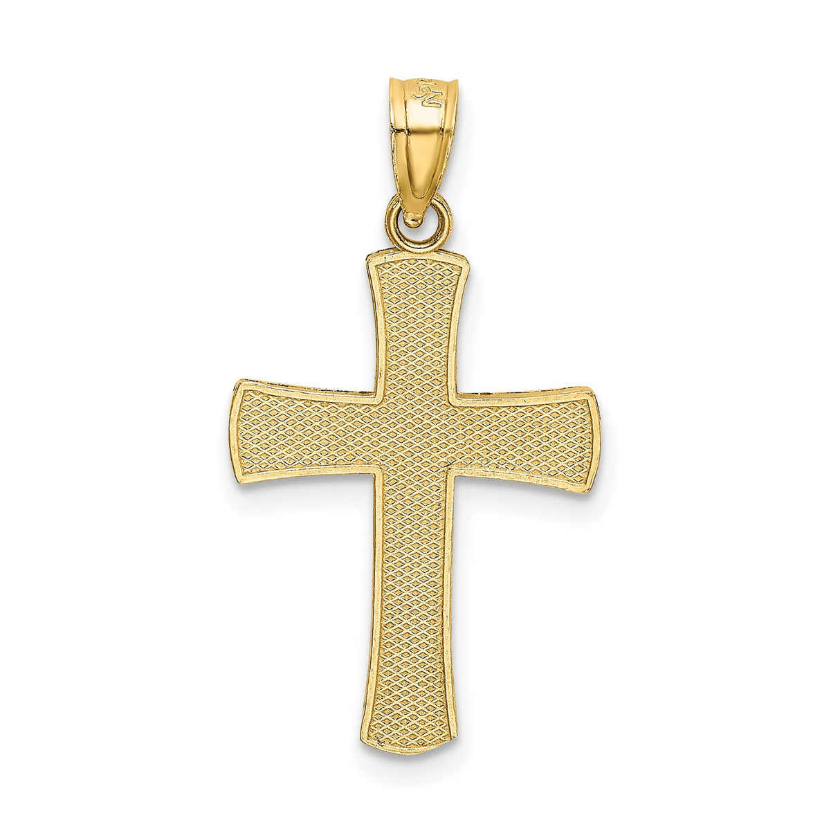 14k Yellow Gold Cross Pendant with Textured and Polished Finish, Religious Charm for Men and Women