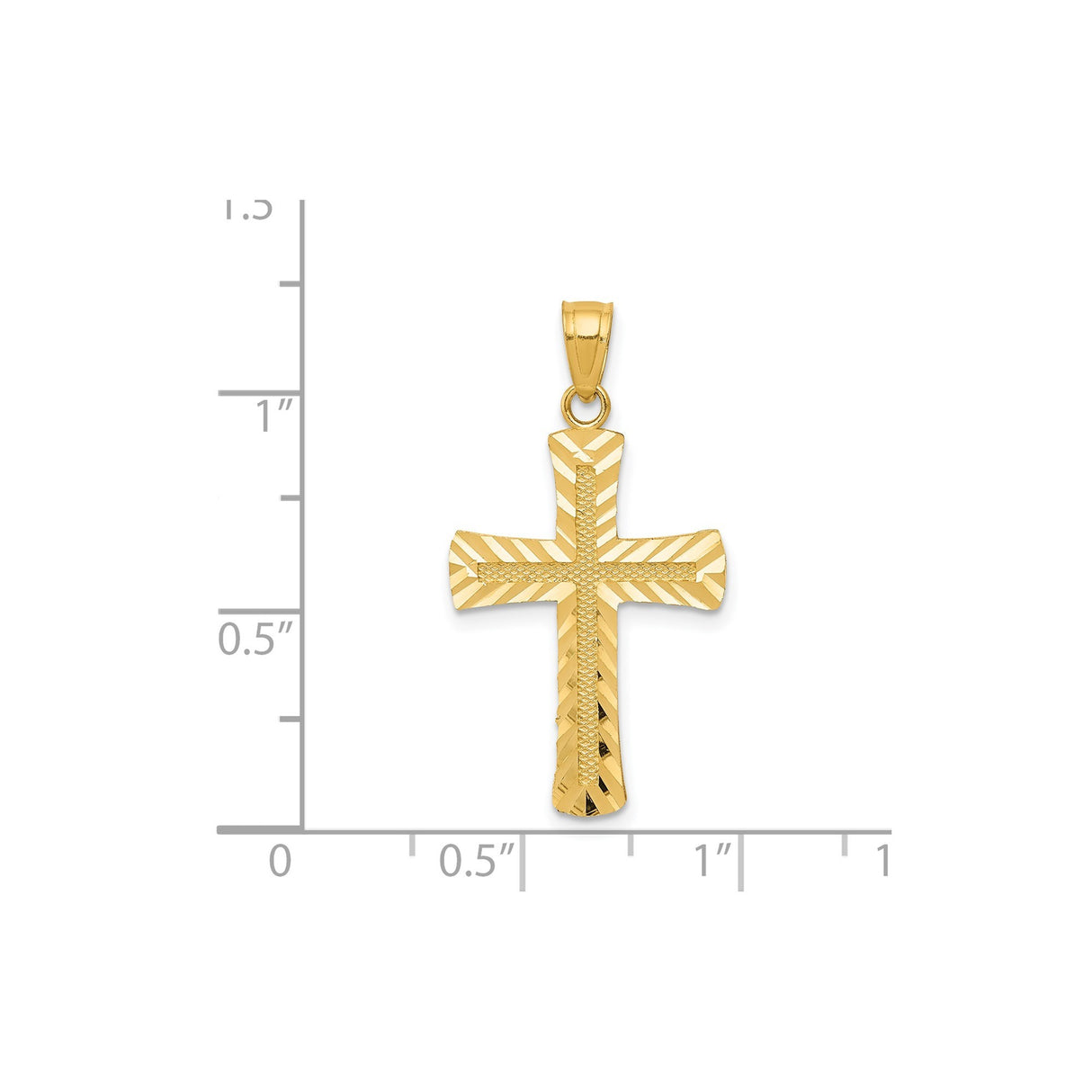 14k Yellow Gold Cross Pendant with Textured and Polished Finish, Religious Charm for Men and Women