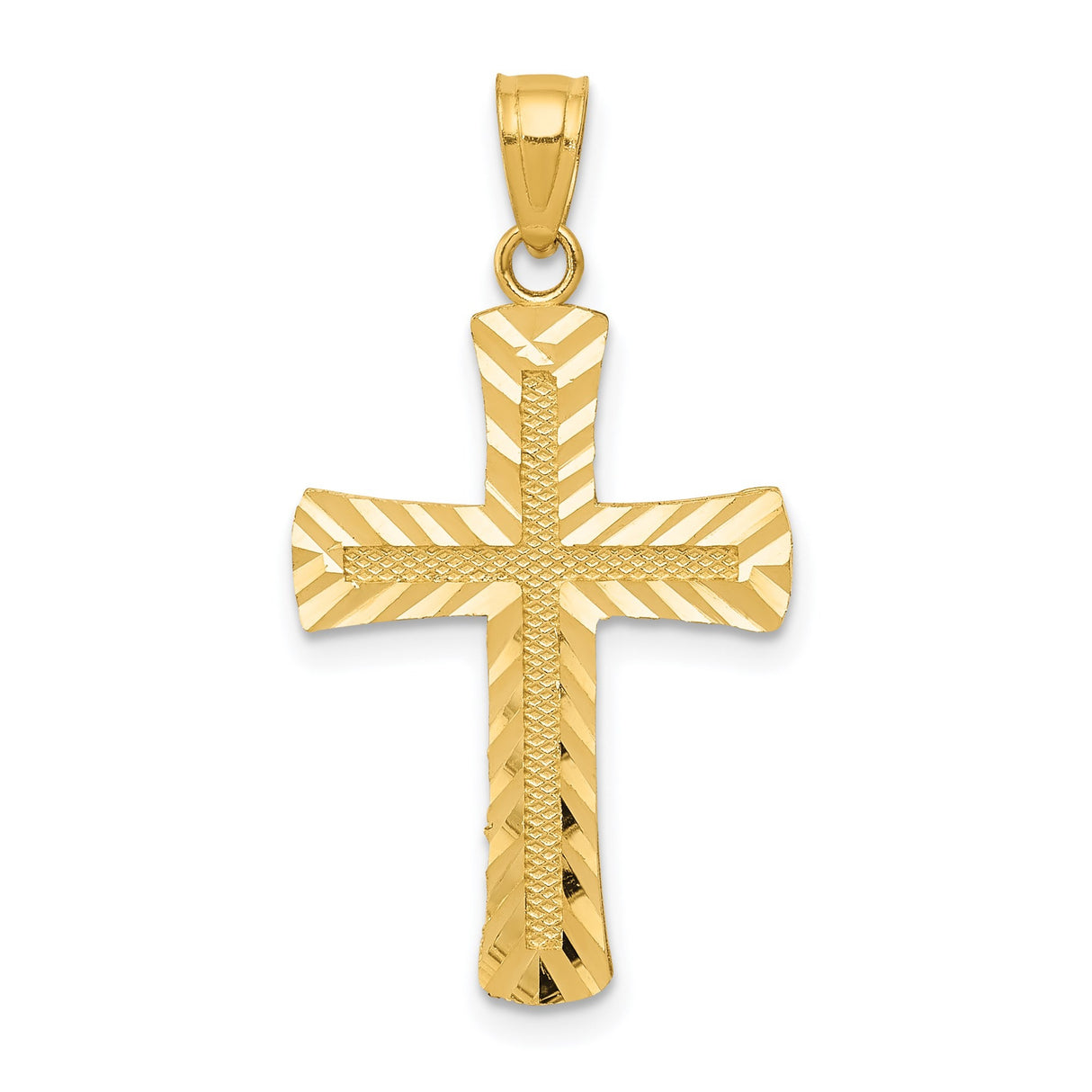 14k Yellow Gold Cross Pendant with Textured and Polished Finish, Religious Charm for Men and Women