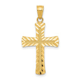 14k Yellow Gold Cross Pendant with Textured and Polished Finish, Religious Charm for Men and Women