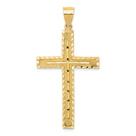 14k Yellow Gold Cross Pendant, Polished Latin Cross Charm with Beveled Edges for Men and Women