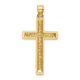 Filigree Style Latin Cross With Raised Accents Charm Pendant in Real 14k Yellow Gold