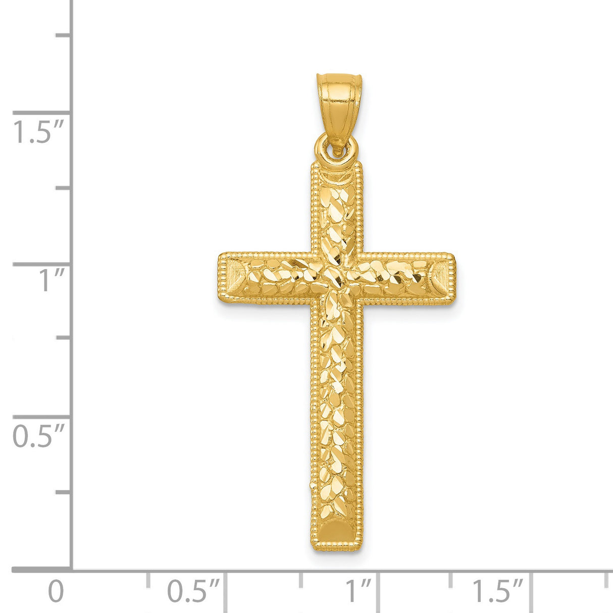 Filigree Style Latin Cross With Raised Accents Charm Pendant in Real 14k Yellow Gold