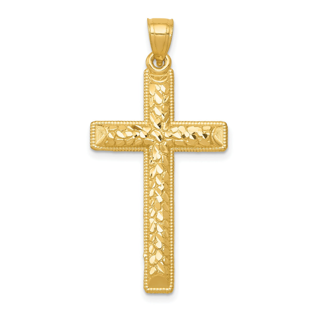 Filigree Style Latin Cross With Raised Accents Charm Pendant in Real 14k Yellow Gold