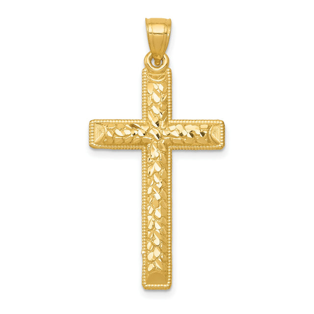 Filigree Style Latin Cross With Raised Accents Charm Pendant in Real 14k Yellow Gold