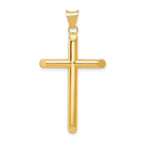 14k Yellow Gold Latin Cross Pendant, Polished Hollow Religious Charm, Unisex Spiritual Jewelry