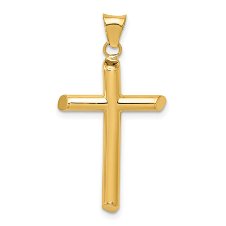 14k Yellow Gold Cross Pendant, Polished Latin Design with Rounded Tips, Religious Minimalist Style