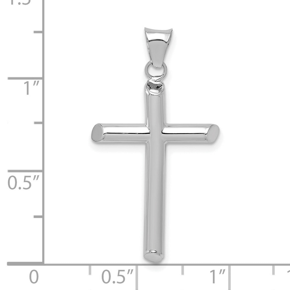 14k White Gold Cross Pendant, Polished Tube Design, Minimalist Religious Jewelry for Men and Women