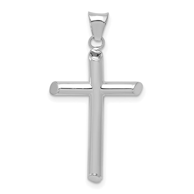 14k White Gold Cross Pendant, Polished Tube Design, Minimalist Religious Jewelry for Men and Women