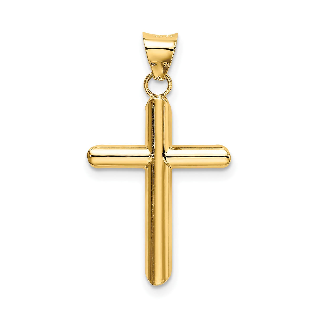 14k Yellow Gold Latin Cross Pendant, Hollow Shaved Tip Religious Charm for Men and Women