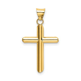 14k Yellow Gold Latin Cross Pendant, Hollow Shaved Tip Religious Charm for Men and Women