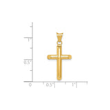 14k Yellow Gold Latin Cross Pendant, Hollow Shaved Tip Religious Charm for Men and Women