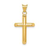 14k Yellow Gold Latin Cross Pendant, Hollow Shaved Tip Religious Charm for Men and Women