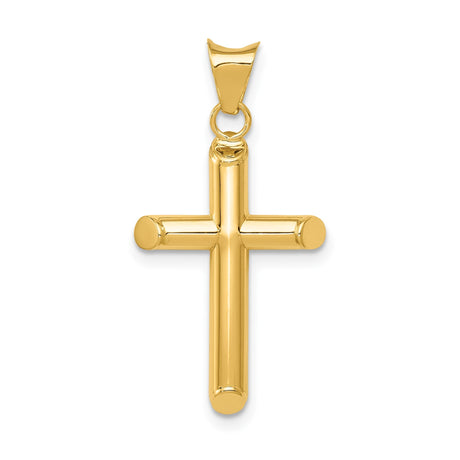 14k Yellow Gold Latin Cross Pendant, Hollow Shaved Tip Religious Charm for Men and Women