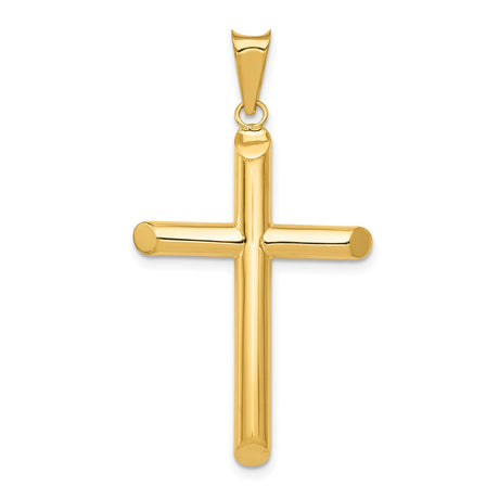 14k Yellow Gold Latin Cross Pendant with Polished Hollow Tubular Design for Men and Women