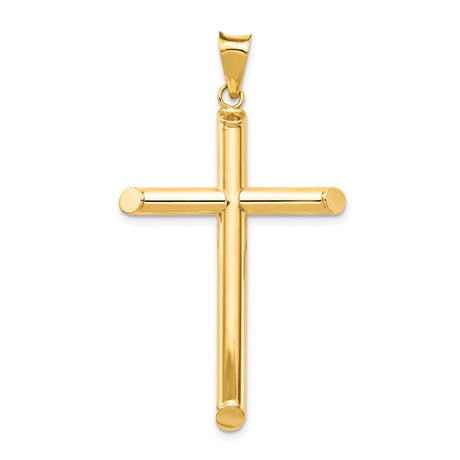 14k Yellow Gold Latin Cross Pendant, Polished Minimalist Religious Jewelry for Men and Women