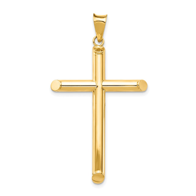 14k Yellow Gold Latin Cross Pendant, Polished Minimalist Religious Jewelry for Men and Women