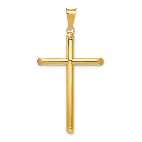 14k Yellow Gold Latin Cross Pendant, Polished Religious Charm for Men and Women