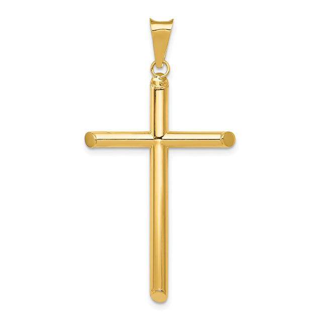 14k Yellow Gold Latin Cross Pendant, Polished Religious Charm for Men and Women